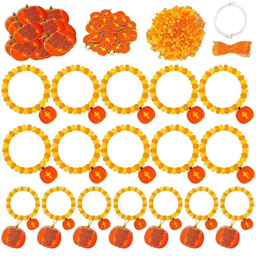 9017 36 Sets DIY Halloween Religious Bracelet Crafts-Pumpkin Pony Orange